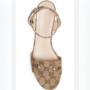 Gucci Beige & Brown GG Canvas Horsebit Ankle-Strap Sandal